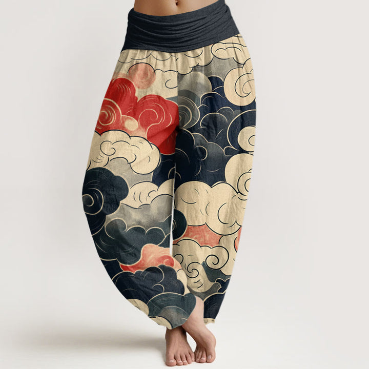 Buddha Stones Cotton Casual Auspicious Clouds Pattern Women's Elastic Waist Harem Pants - DarkSlateGray - US22，UK/AU26，EU54 (6XL) - image 0