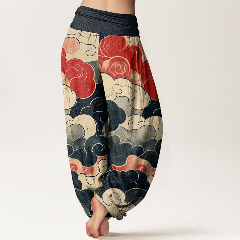 Buddha Stones Cotton Casual Auspicious Clouds Pattern Women's Elastic Waist Harem Pants - image 2
