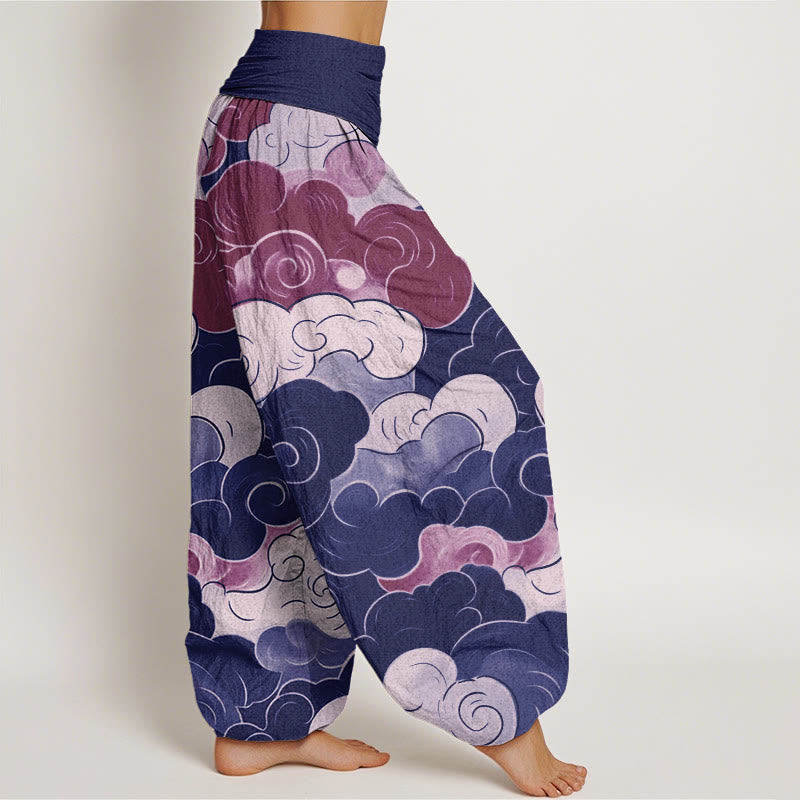 Buddha Stones Cotton Casual Auspicious Clouds Pattern Women's Elastic Waist Harem Pants - image 5