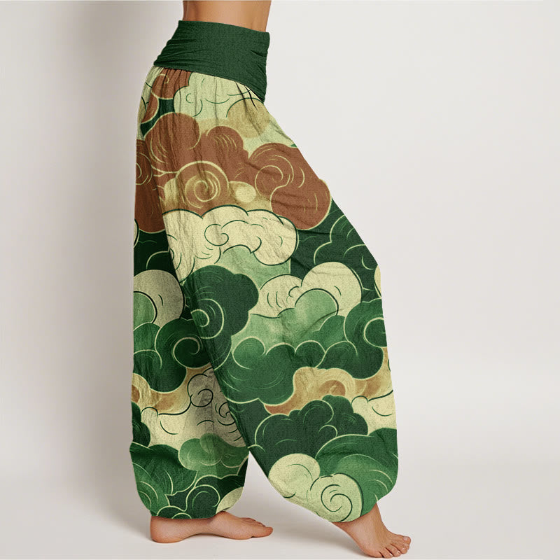 Buddha Stones Cotton Casual Auspicious Clouds Pattern Women's Elastic Waist Harem Pants - image 8
