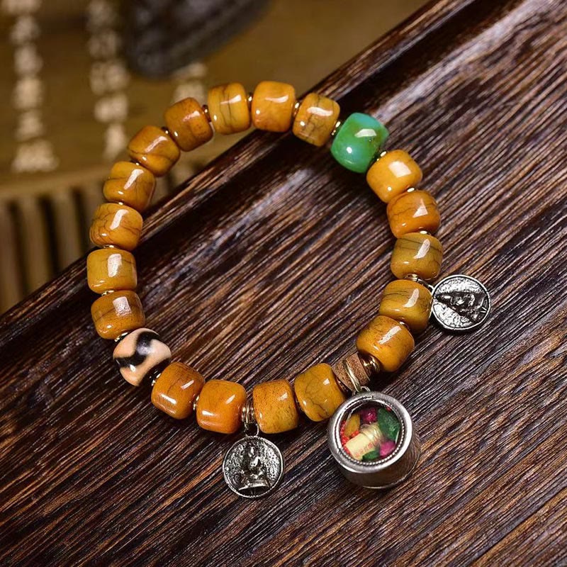 Buddha Stones Vintage Tibetan Bone Beads Dzi Bead Cute Fox Balance Bracelet