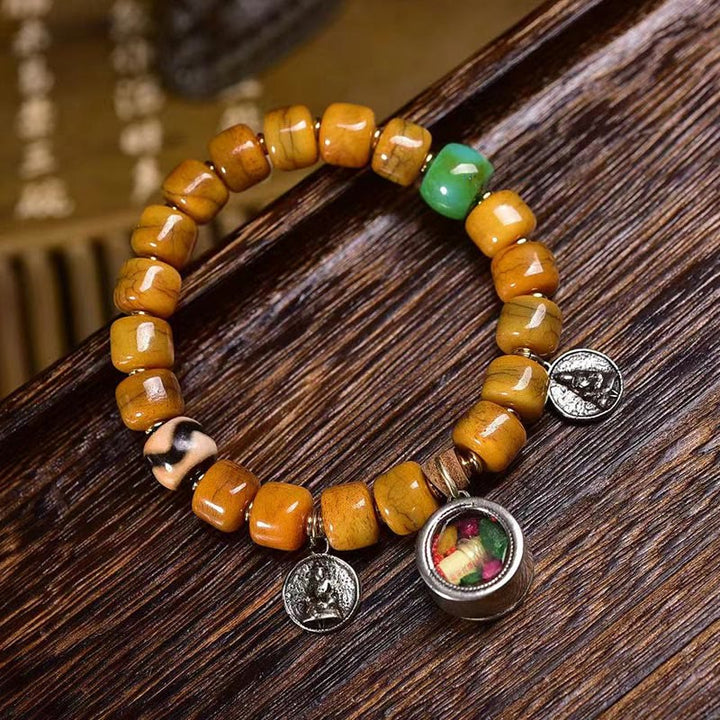 Buddha Stones Vintage Tibetan Bone Beads Dzi Bead Cute Fox Balance Bracelet