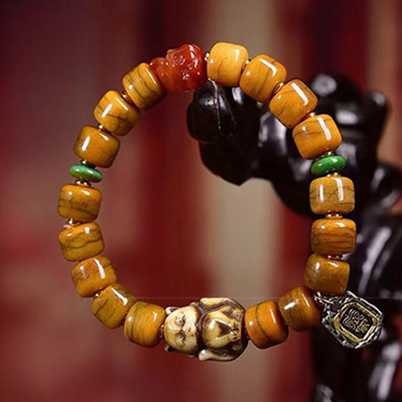 Buddha Stones Vintage Tibetan Bone Beads Dzi Bead Cute Fox Balance Bracelet