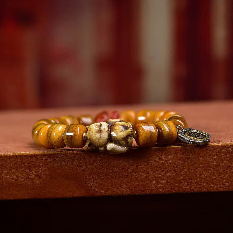 Buddha Stones Vintage Tibetan Bone Beads Dzi Bead Cute Fox Balance Bracelet
