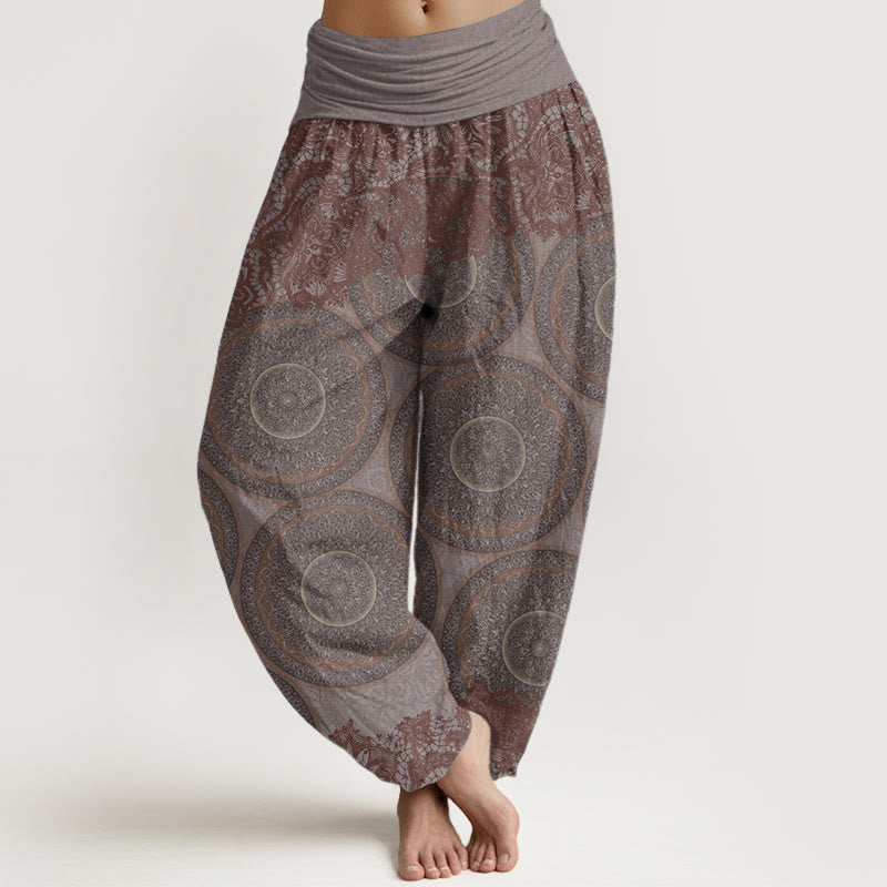 Buddha Stones Pure Cotton Casual Flowers Compass Design Women's Elastic Waist Harem Pants - RosyBrown - US22，UK/AU26，EU54 (6XL) - image 5