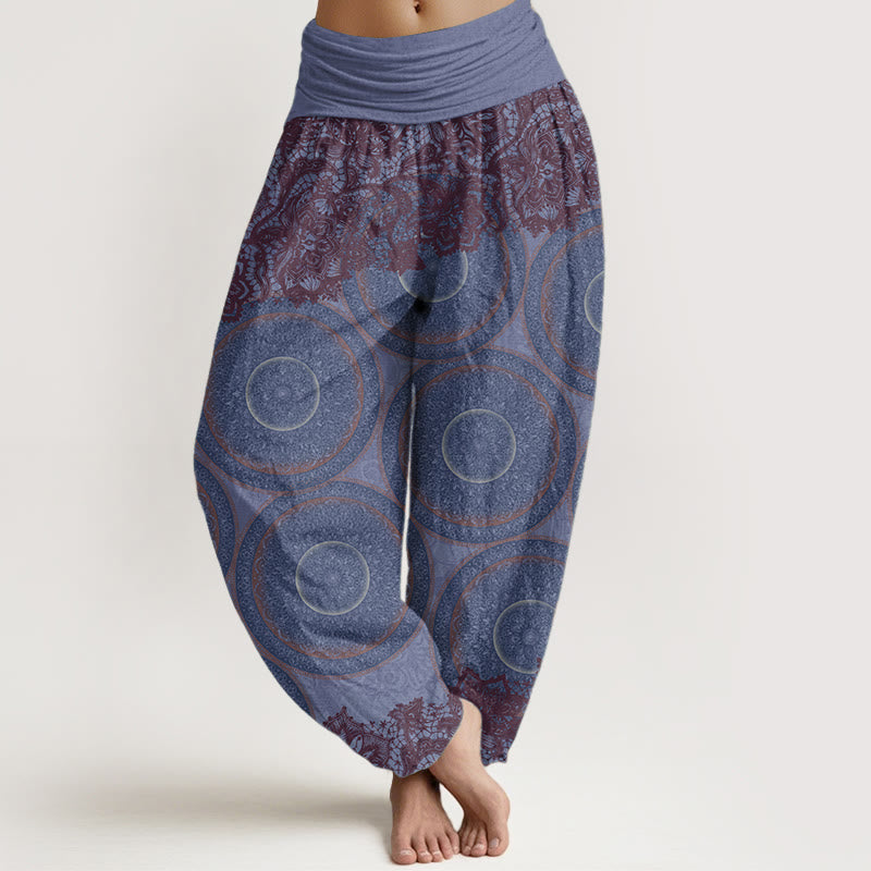 Buddha Stones Pure Cotton Casual Flowers Compass Design Women's Elastic Waist Harem Pants - MediumSlateBlue - US22，UK/AU26，EU54 (6XL) - image 8