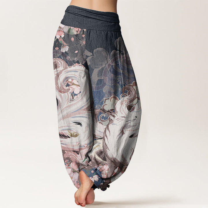 Buddha Stones Pure Cotton Fox Cherry Blossoms Women's Elastic Waist Harem Pants - image 2