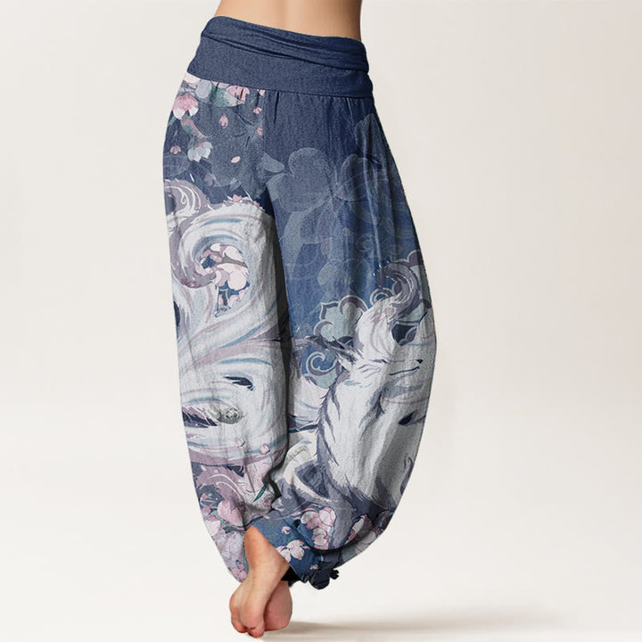 Buddha Stones Pure Cotton Fox Cherry Blossoms Women's Elastic Waist Harem Pants - image 10