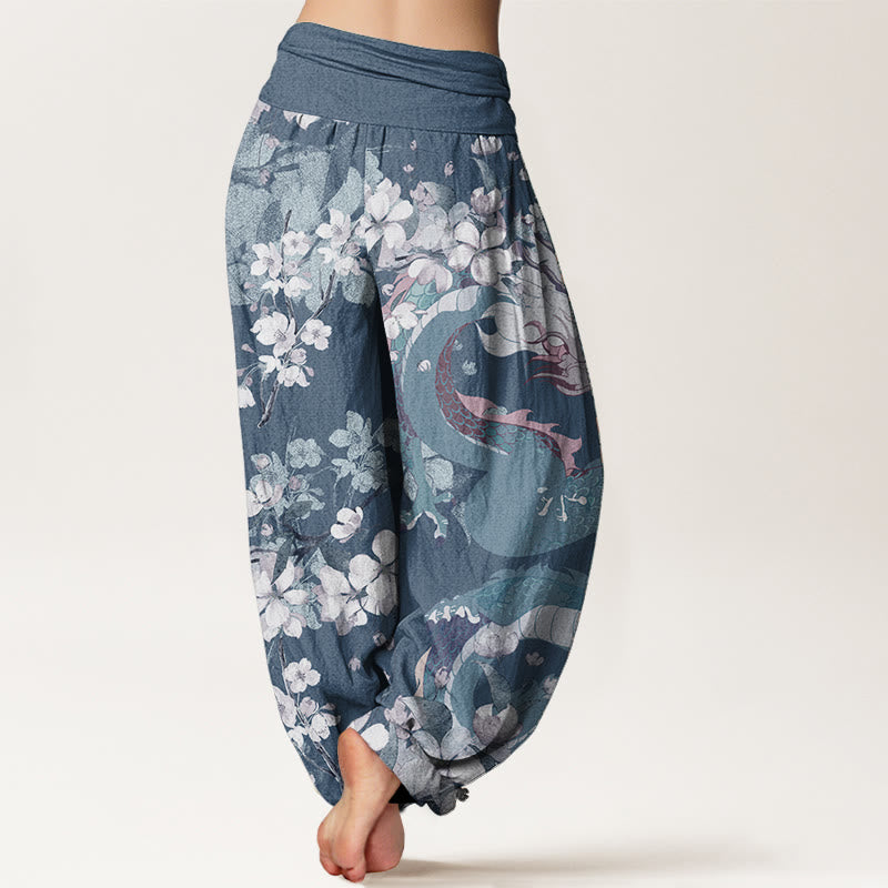 Buddha Stones Pure Cotton Casual Dragon Cherry Blossoms Women's Elastic Waist Harem Pants - image 6