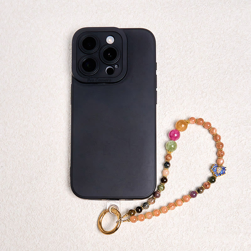 Buddha Stones Tourmaline Sun Stone Lotus Positive Key Chain Phone Hanging Decoration