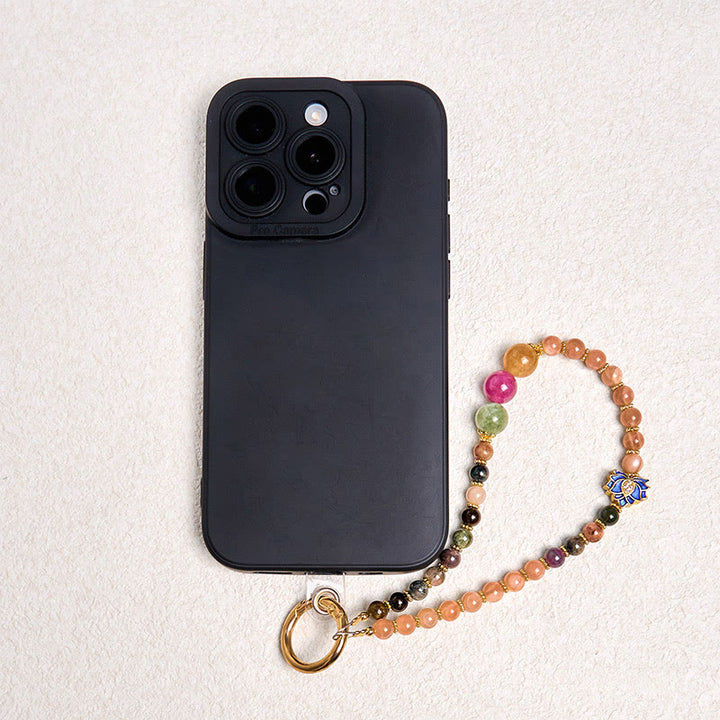 Buddha Stones Tourmaline Sun Stone Lotus Positive Key Chain Phone Hanging Decoration