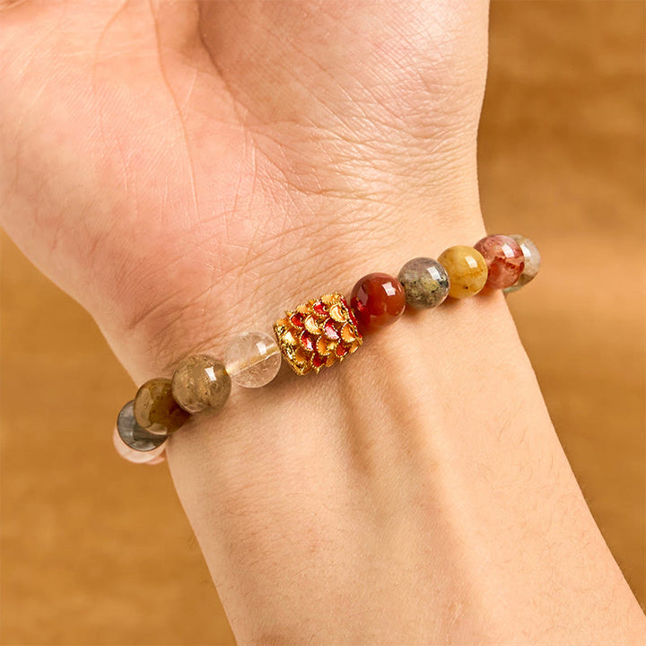Buddha Stones Natural Colorful Rutilated Quartz Yin Yang Protection Bracelet