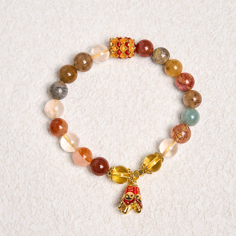 Buddha Stones Natural Colorful Rutilated Quartz Yin Yang Protection Bracelet