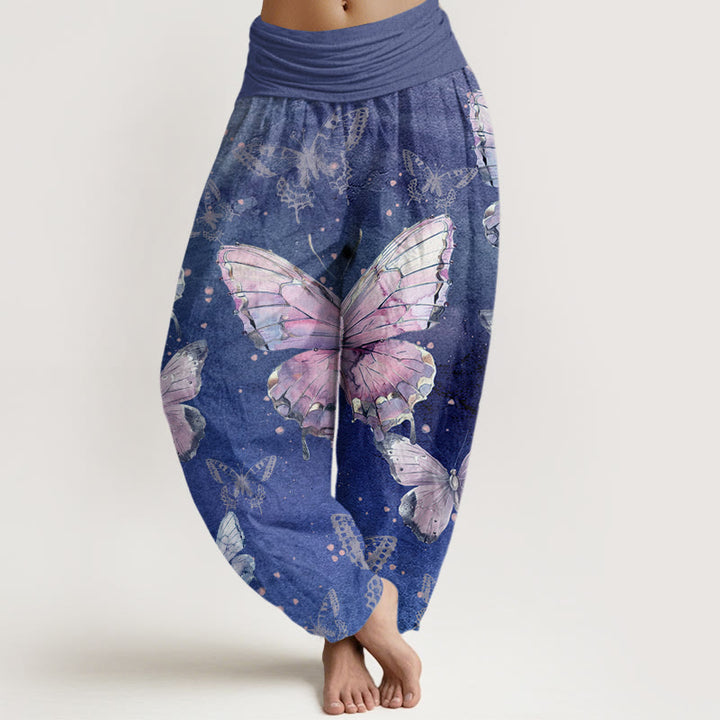 Buddha Stones Vintage Butterfly Pattern Women's Elastic Waist Harem Pants - SlateBlue - US22，UK/AU26，EU54 (6XL) - image 8