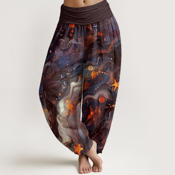 Buddha Stones Oceanic Golde Star Pattern Women's Elastic Waist Harem Pants - SaddleBrown - US22，UK/AU26，EU54 (6XL) - image 4