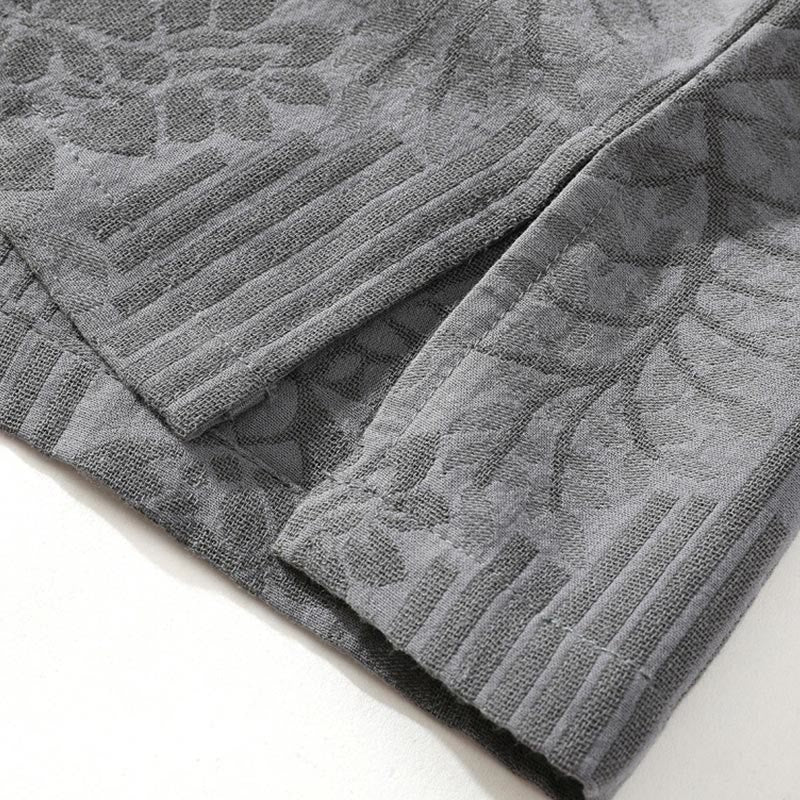 Buddha Stones Casual Summer Jacquard Floral Pattern Frog-Button Men's Stand Collar Contrasting Color Half Sleeve Cotton Cardigan Shirt - image 7