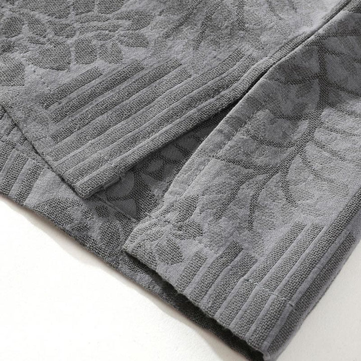 Buddha Stones Casual Summer Jacquard Floral Pattern Frog-Button Men's Stand Collar Contrasting Color Half Sleeve Cotton Cardigan Shirt - image 7