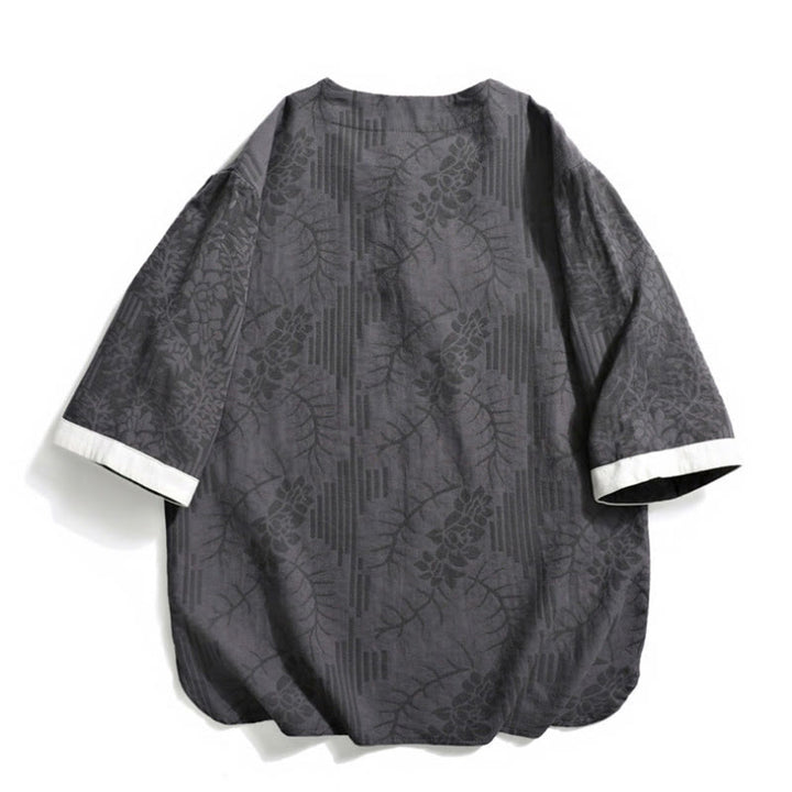 Buddha Stones Casual Retro Jacquard Chinese Frog-Button Design Men's Crew Neck Half Sleeve Cotton Shirt - image 2