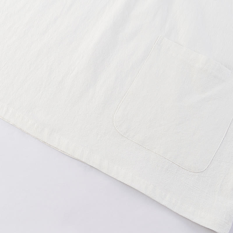 Buddha Stones Casual 2Pcs Pure Color Half Button Design Shirt Drawstring Pants Men's Cotton Linen Meditation Cloth Set With Pockets - image 9