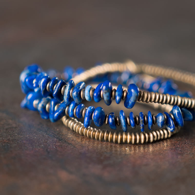 Buddha Stones Irregular Shape Triple Wrap Lazurite Balance Bracelet