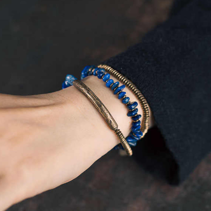 Buddha Stones Irregular Shape Triple Wrap Lazurite Lapis Lazuli Balance Bracelet - image 10