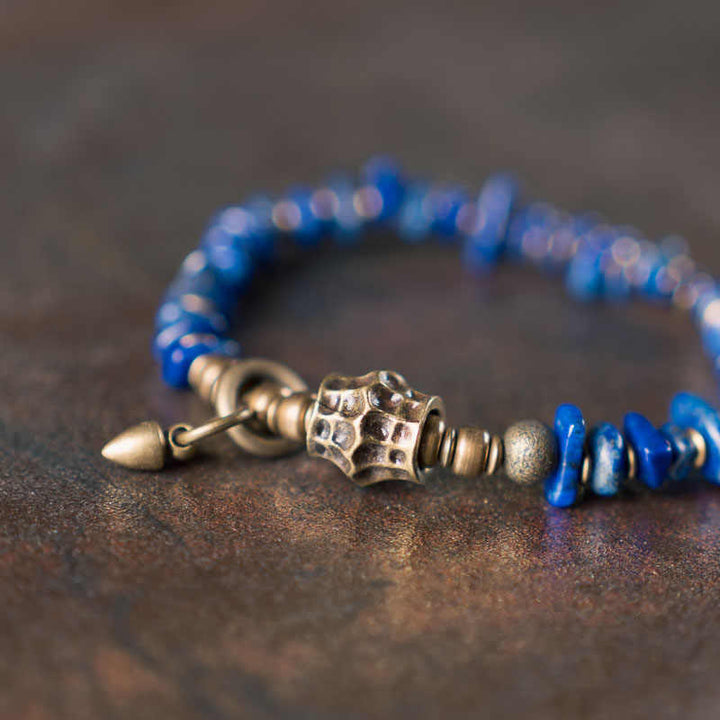 Buddha Stones Vintage Irregular Shape Design Lazurite Lapis Lazuli Positive Bracelet - image 6