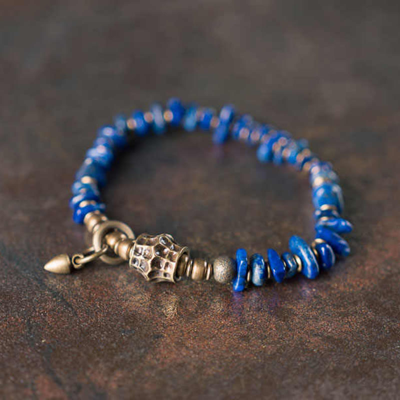 Buddha Stones Vintage Irregular Shape Design Lazurite Lapis Lazuli Positive Bracelet - 6.7-6.9in(17-17.5cm) - image 0
