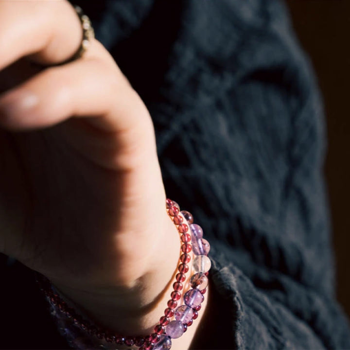 Buddha Stones Retro 6mm Amethyst 4mm Garnet Multilayer Balance Bracelet