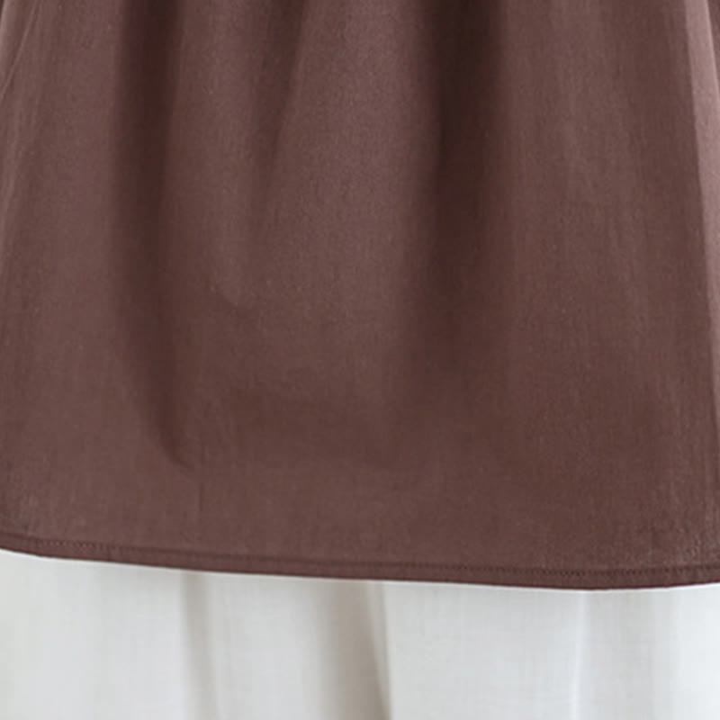 Buddha Stones Summer Artistic Solid Color Pleated Crew Neck Design Women's Cotton Linen  Vest - image 8