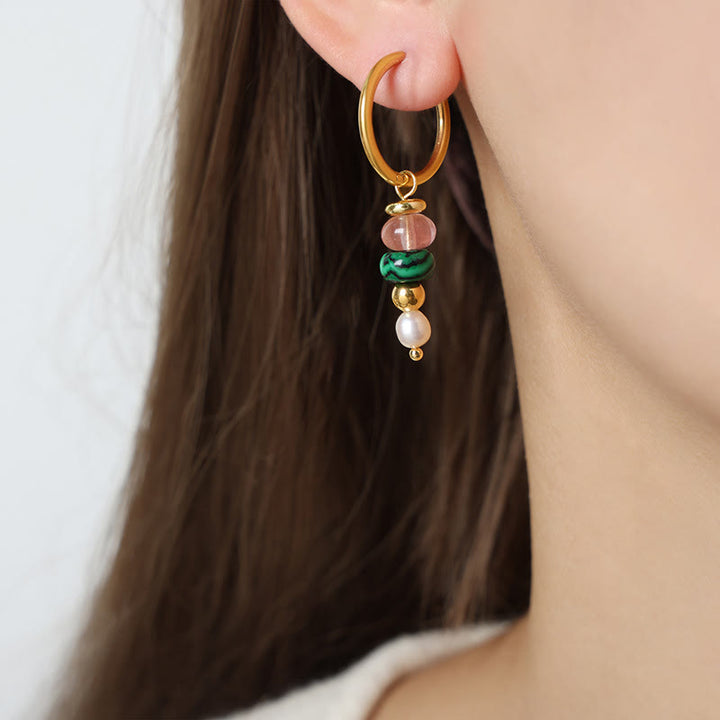 Buddha Stones Tibetan Marnyi Stone Design Natural Red Agate Pearl Confidence Titanium Steel Earrings