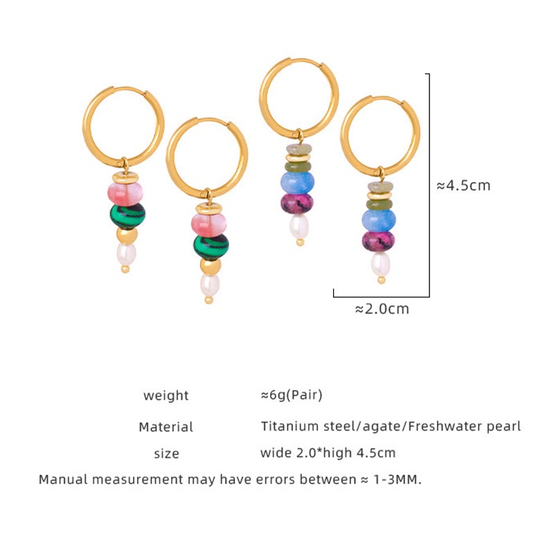 Buddha Stones Tibetan Marnyi Stone Design Natural Red Agate Pearl Confidence Titanium Steel Earrings
