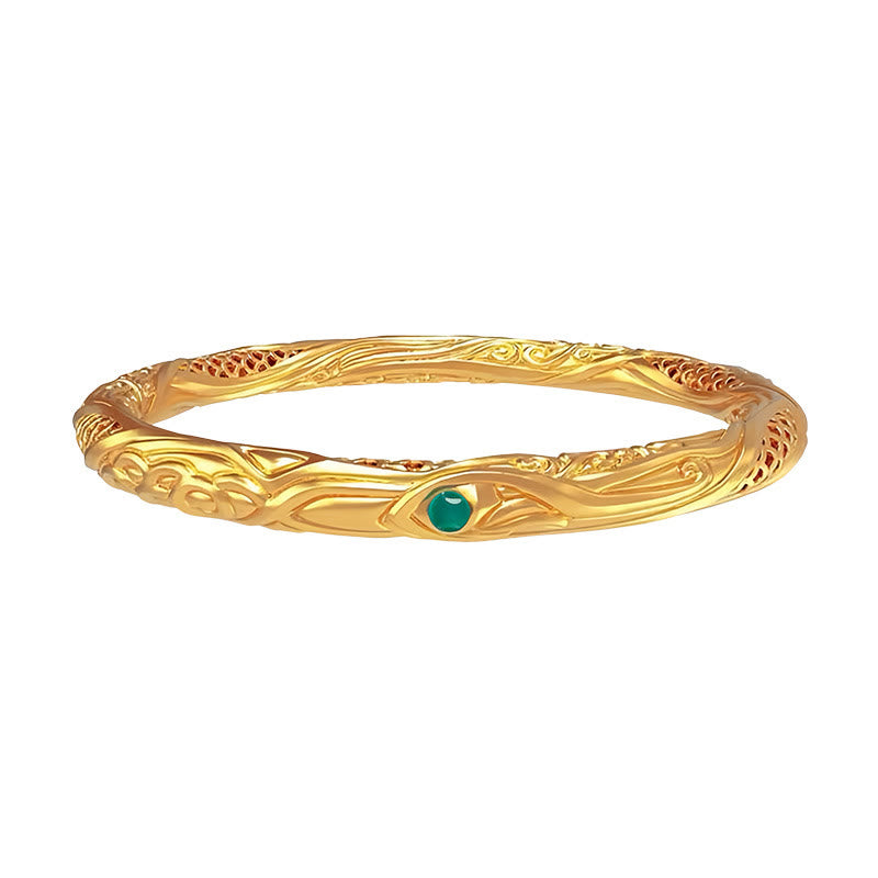 Buddha Stones 999 Sterling Silver Golden Flower Hollow Design Blessing Bracelet Bangle - image 10