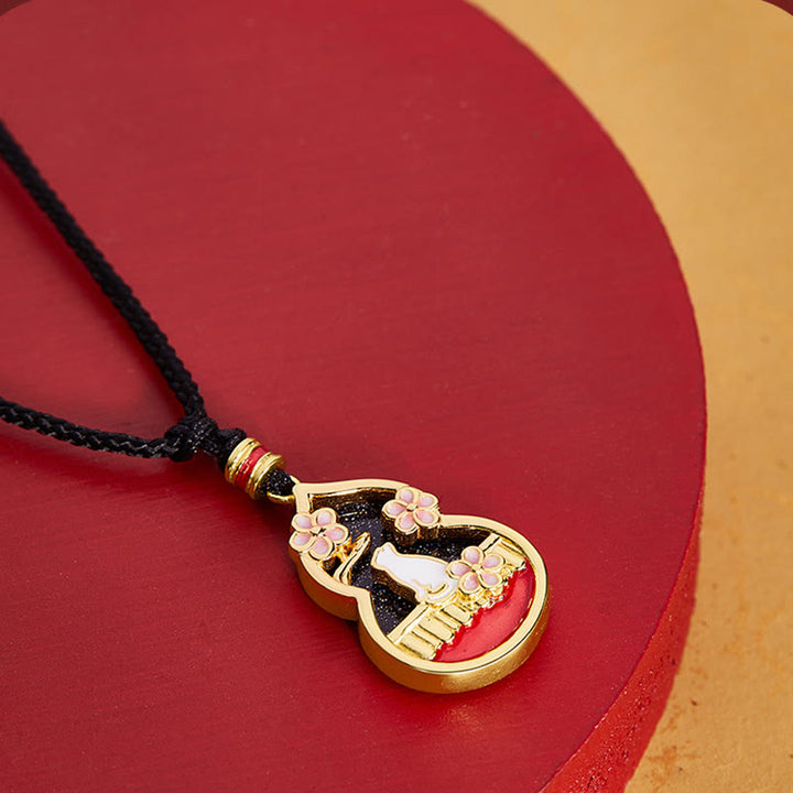 Buddha Stones 925 Sterling Silver Peach Blossom Cat Gourd Pattern Protection Necklace Pendant - image 3