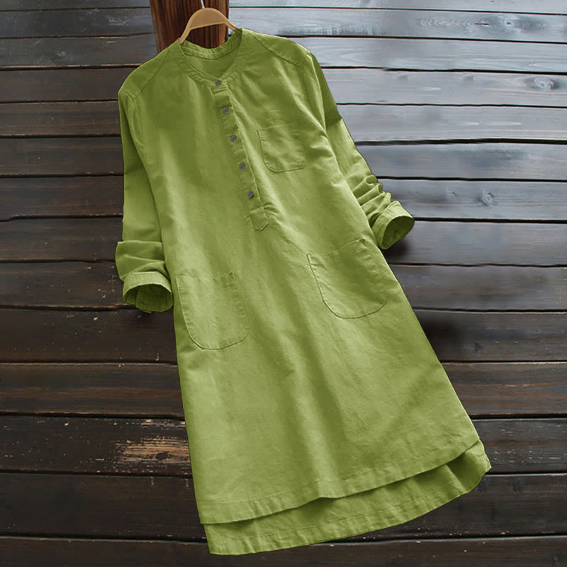 Buddha Stones Solid Buttons Long Sleeve Women's Shirt With Pockets - YellowGreen - US16，UK/AU20，EU48 (5XL) - image 8