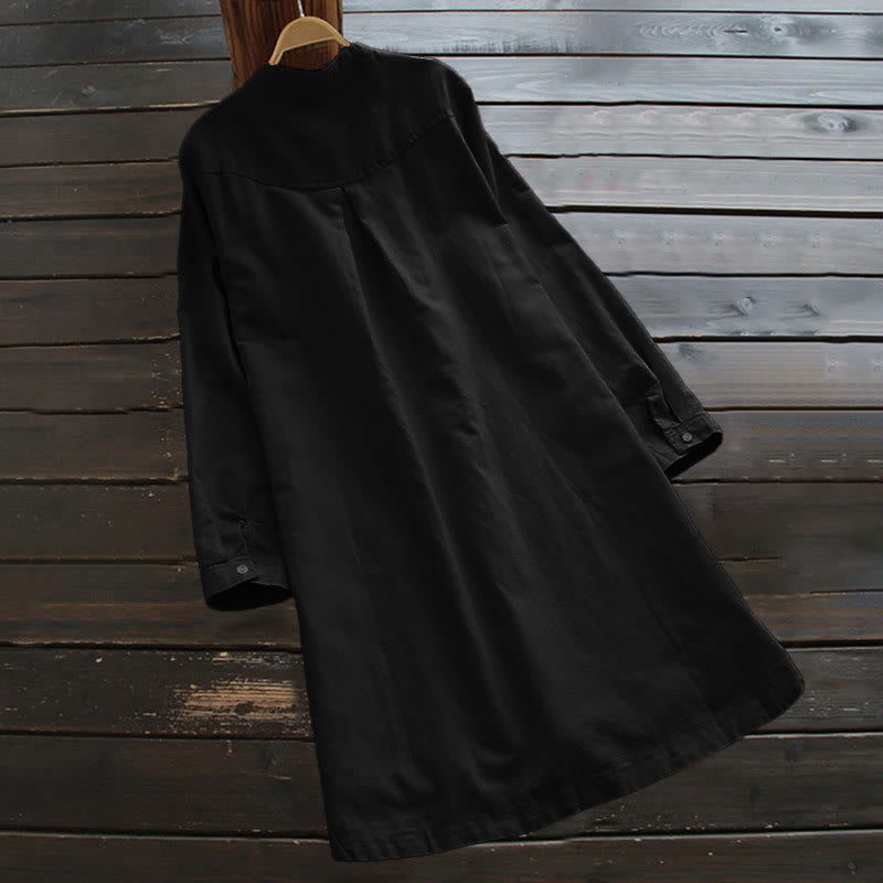 Buddha Stones Solid Buttons Long Sleeve Cotton Linen Women's Shirt With Pockets - image 13