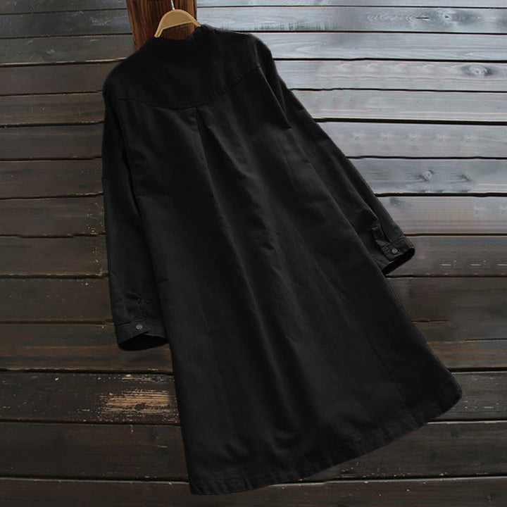 Buddha Stones Solid Buttons Long Sleeve Cotton Linen Women's Shirt With Pockets - image 13