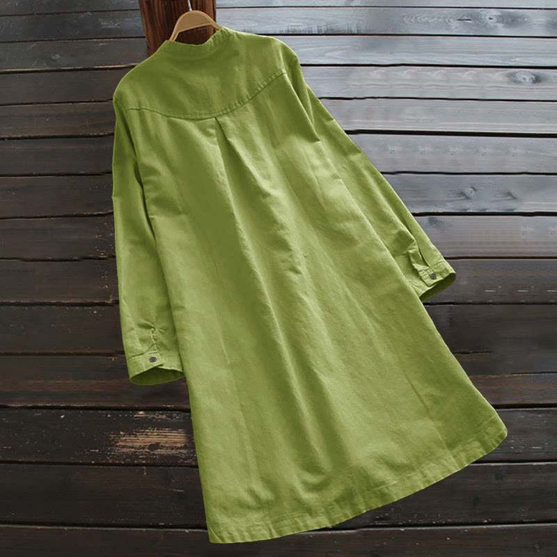 Buddha Stones Solid Buttons Long Sleeve Women's Shirt With Pockets - image 9