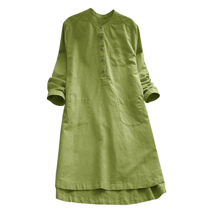 Buddha Stones Solid Buttons Long Sleeve Cotton Linen Women's Shirt With Pockets - image 11