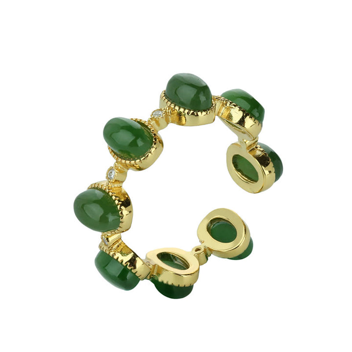 Buddha Stones 925 Sterling Silver Hetian Cyan Jade Beads Healing Adjustable Ring