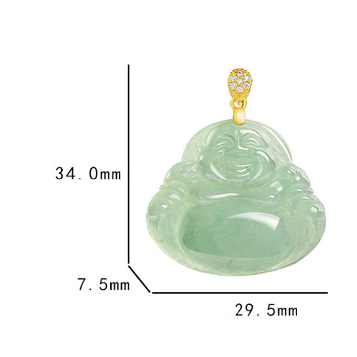 Buddha Stones Natural Jade Laughing Buddha Luck Prosperity Titanium Steel Chain Necklace Pendant - image 12