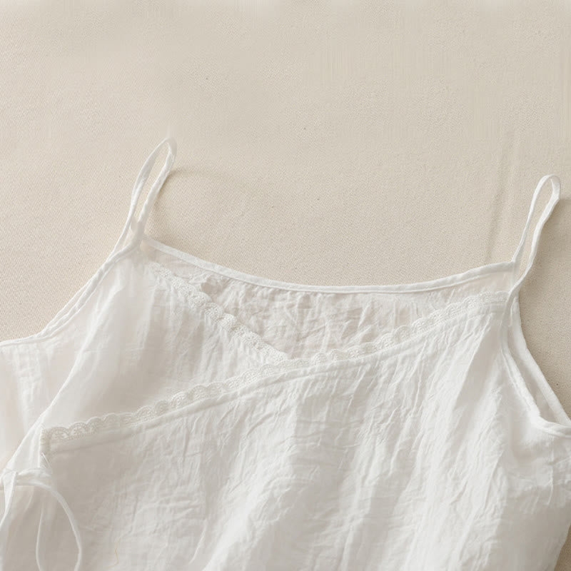 Buddha Stones Vintage Side Lace-up Splicing Lace V-neck Sleeveless Women's Cotton Linen Vest - image 7