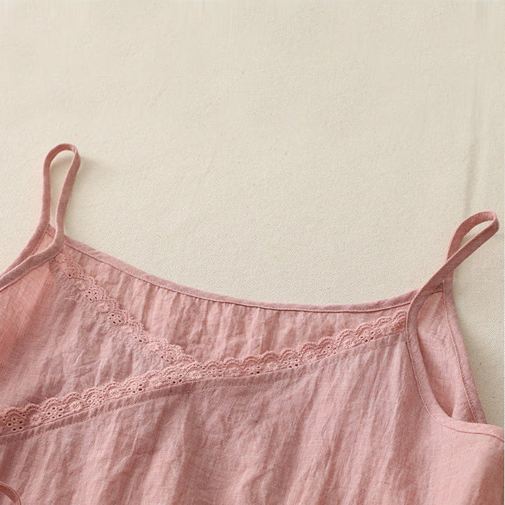 Buddha Stones Vintage Side Lace-up Splicing Lace V-neck Sleeveless Women's Cotton Linen Vest - image 1