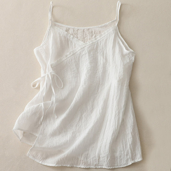 Buddha Stones Vintage Side Lace-up Splicing Lace V-neck Sleeveless Women's  Vest - White - US12，UK/AU16，EU44 (2XL) - image 4