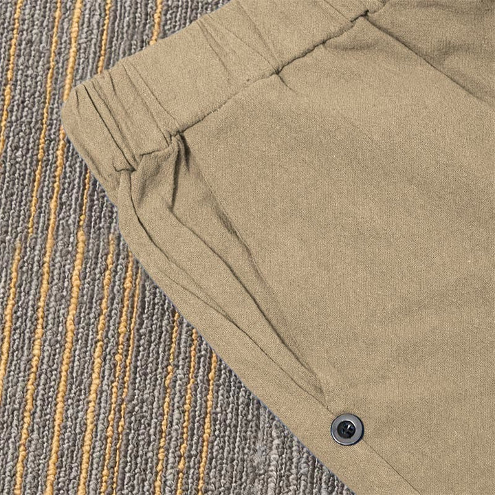 Buddha Stones Casual Pure Color Hollow Button Cuff Design Women's Cotton Linen Pants With Pockets - image 4
