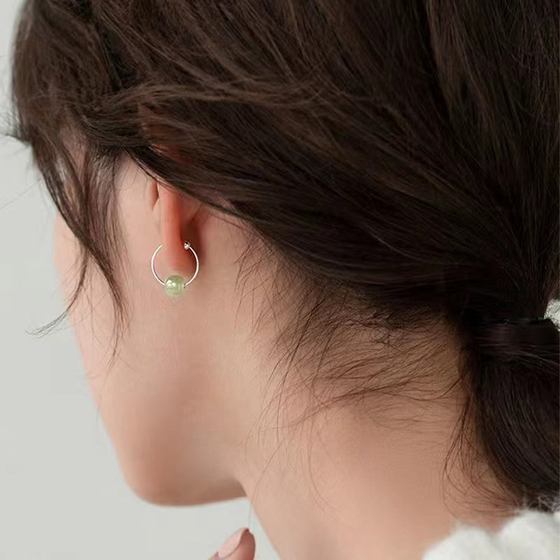 Buddha Stones 925 Sterling Silver Hetian Jade Bead Luck Earrings