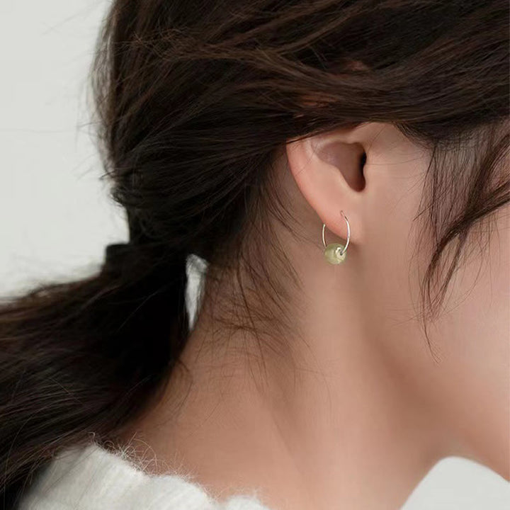 Buddha Stones 925 Sterling Silver Hetian Jade Bead Luck Earrings - image 10