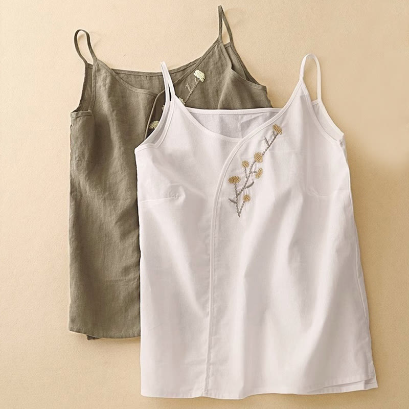 Buddha Stones Ethnic Embroidery Asymmetrical Design Women's Cotton Linen Sleeveless Vest - image 11