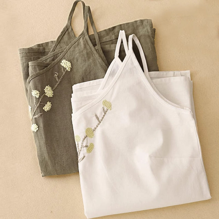 Buddha Stones Ethnic Embroidery Asymmetrical Design Women's Cotton Linen Sleeveless Vest - image 10