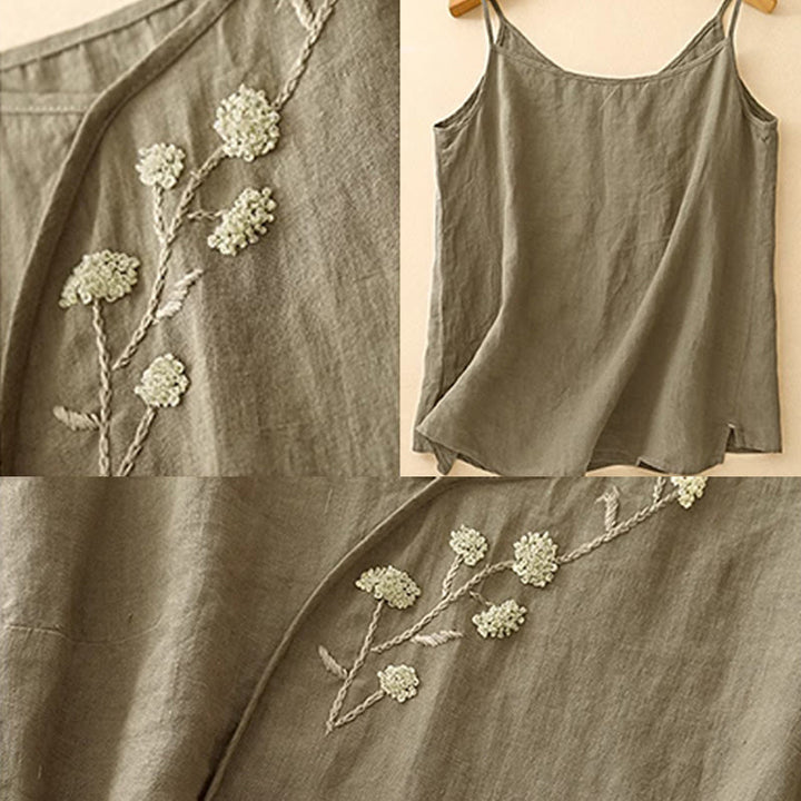 Buddha Stones Ethnic Embroidery Asymmetrical Design Women's Cotton Linen Sleeveless Vest - image 5