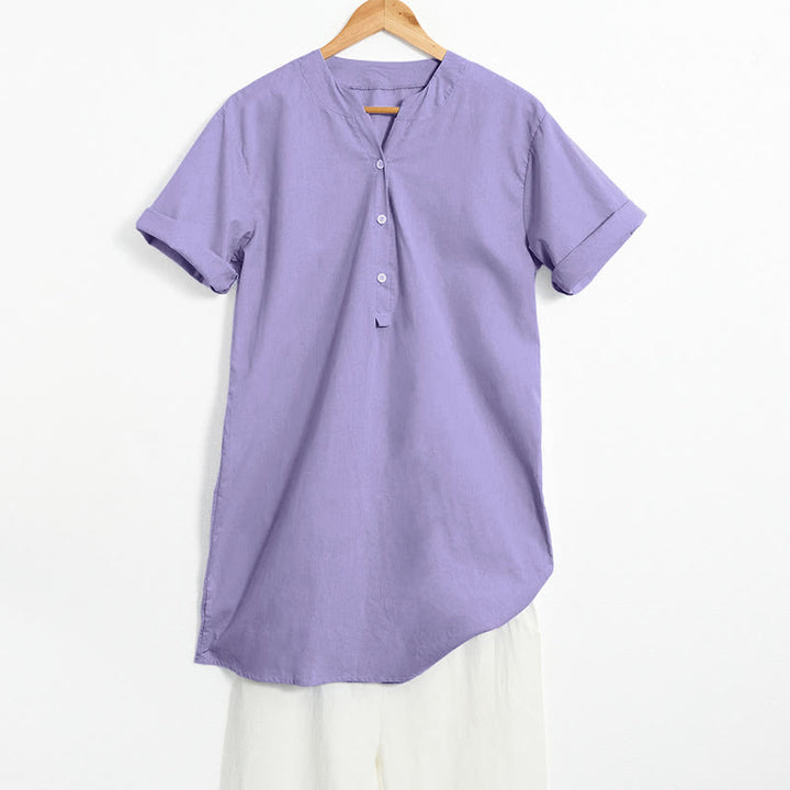 Buddha Stones Casual Plain Button Notched Collar Women's Short Sleeve Shirt - MediumOrchid - US20，UK/AU24，EU52 (5XL) - image 0